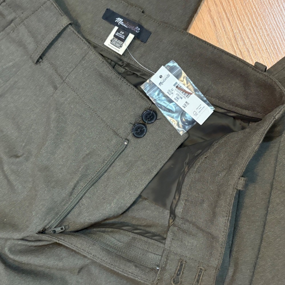 Madewell Womens Pants 2P Dark Olive Green Wide-Leg Trouser Pleated High Rise NWT - Picture 6 of 10
